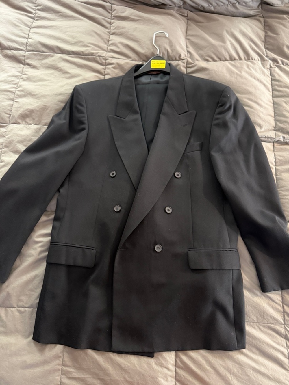 Men's Double-Breasted Black Suit Blazer 100% Wool